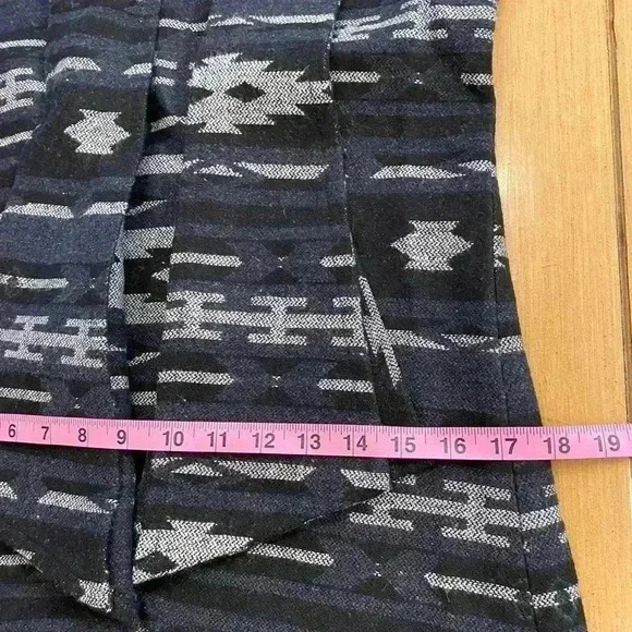 Tulle Anthropologie Womens Aztec Hooded Wrap Coat Wool Blend Pocket Gray Blue M - Picture 14 of 14